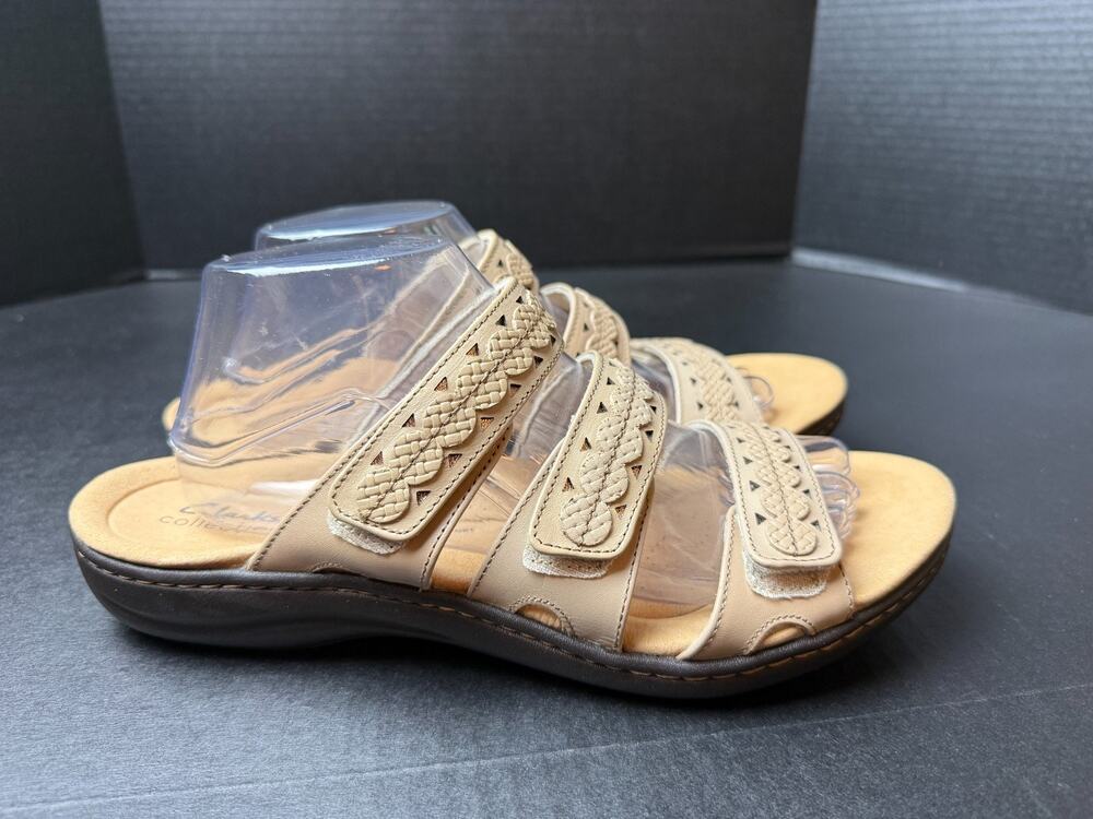 Clarks Collection Leather Slide Sandals Laurieann Cove Sand Size 10